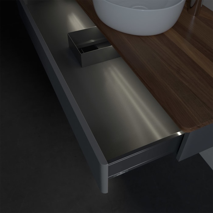 Villeroy & Boch Antao Waschbeckenunterschrank, 120 x 19 cm, 1 Auszug mit LED-Licht, Front mit Struktur, mit Hahnloch, für Waschtisch mittig