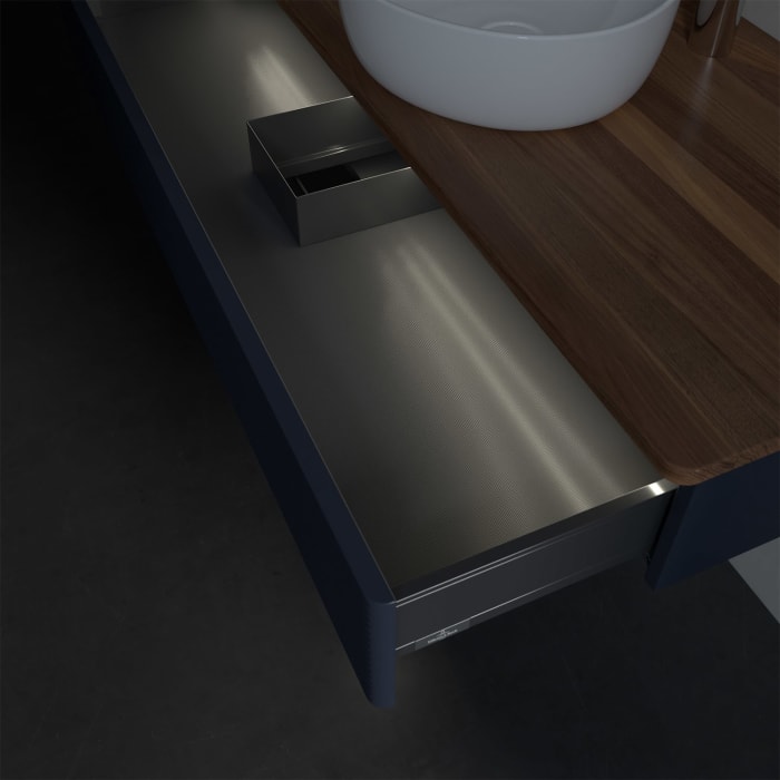 Villeroy & Boch Antao Waschbeckenunterschrank, 120 x 19 cm, 1 Auszug mit LED-Licht, Front mit Struktur, mit Hahnloch, für Waschtisch mittig