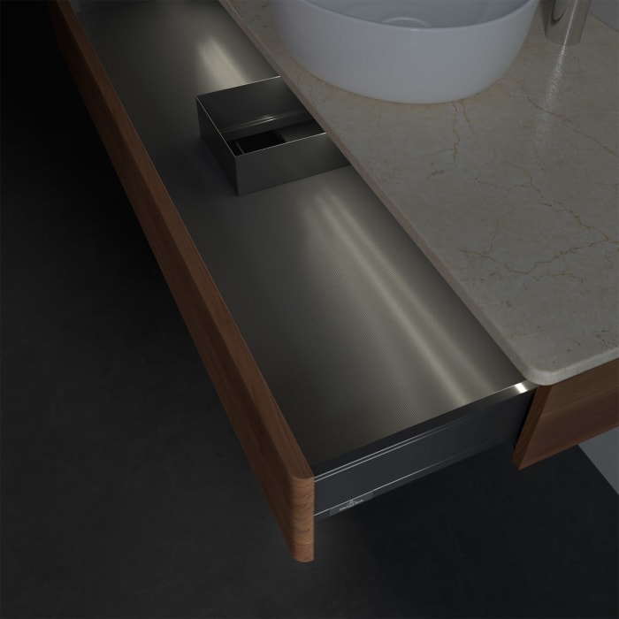 Villeroy & Boch Antao Waschbeckenunterschrank, 120 x 19 cm, 1 Auszug mit LED-Licht, Front mit Struktur, mit Hahnloch, für Waschtisch mittig