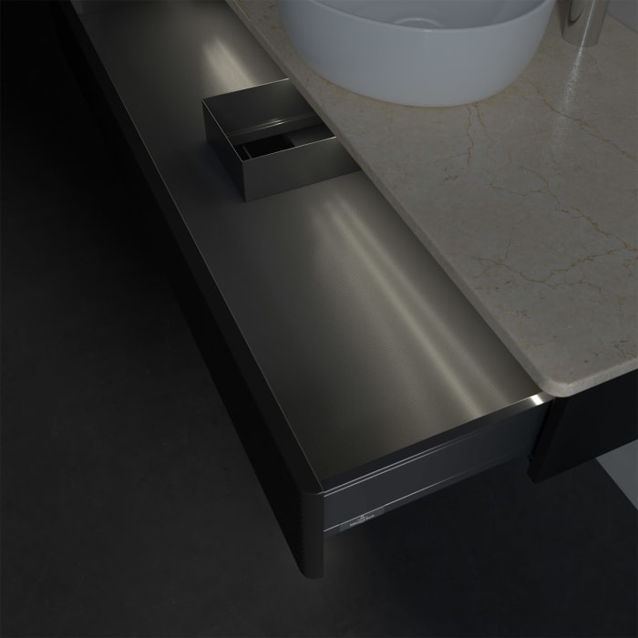 Villeroy & Boch Antao Waschbeckenunterschrank, 120 x 19 cm, 1 Auszug mit LED-Licht, Front mit Struktur, mit Hahnloch, für Waschtisch mittig