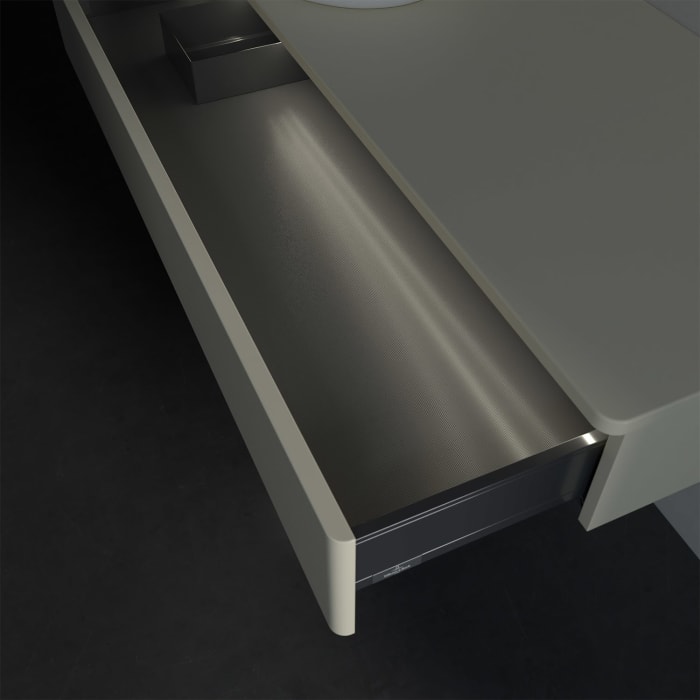 Villeroy & Boch Antao Waschbeckenunterschrank, 120 x 19 cm, 1 Auszug mit LED-Licht, Front ohne Struktur, ohne Hahnloch, für Waschtisch links