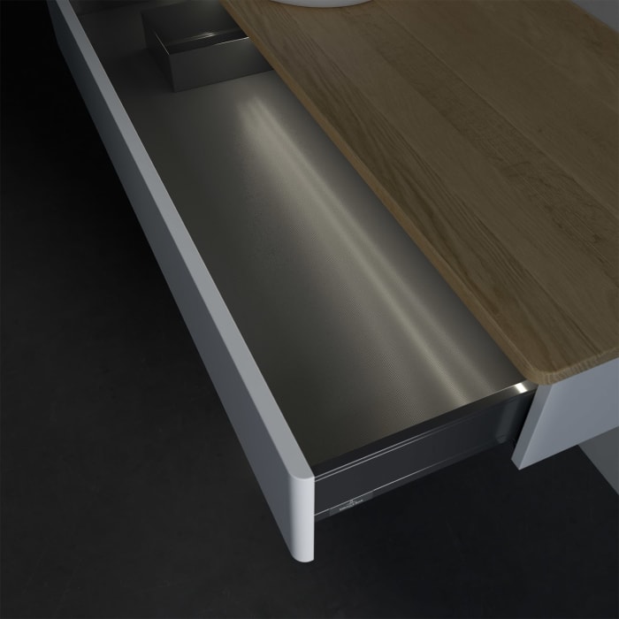 Villeroy & Boch Antao Waschbeckenunterschrank, 120 x 19 cm, 1 Auszug mit LED-Licht, Front ohne Struktur, ohne Hahnloch, für Waschtisch links