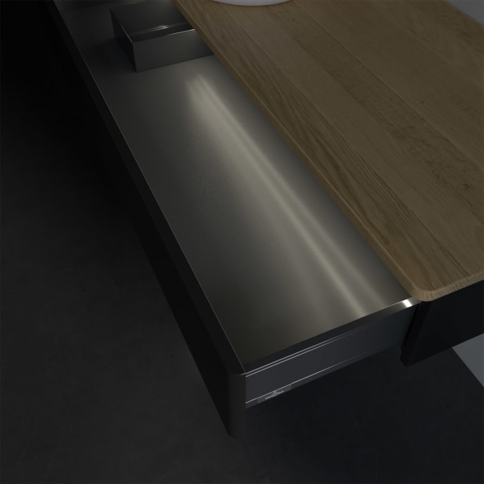 Villeroy & Boch Antao Waschbeckenunterschrank, 120 x 19 cm, 1 Auszug mit LED-Licht, Front ohne Struktur, ohne Hahnloch, für Waschtisch links