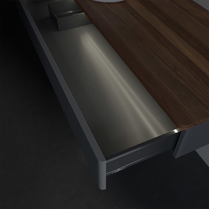 Villeroy & Boch Antao Waschbeckenunterschrank, 120 x 19 cm, 1 Auszug mit LED-Licht, Front ohne Struktur, ohne Hahnloch, für Waschtisch links