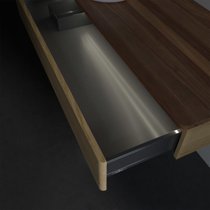 Villeroy & Boch Antao Waschbeckenunterschrank, 120 x 19 cm, 1 Auszug mit LED-Licht, Front ohne Struktur, ohne Hahnloch, für Waschtisch links