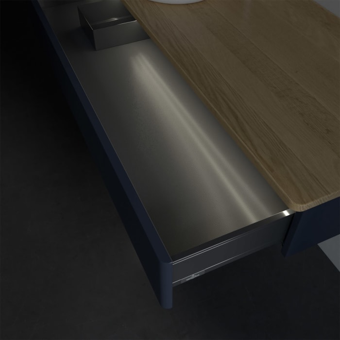 Villeroy & Boch Antao Waschbeckenunterschrank, 120 x 19 cm, 1 Auszug mit LED-Licht, Front ohne Struktur, mit Hahnloch, für Waschtisch links