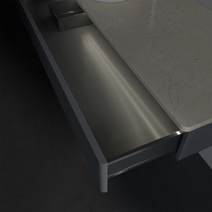 Villeroy & Boch Antao Waschbeckenunterschrank, 120 x 19 cm, 1 Auszug mit LED-Licht, Front ohne Struktur, mit Hahnloch, für Waschtisch links