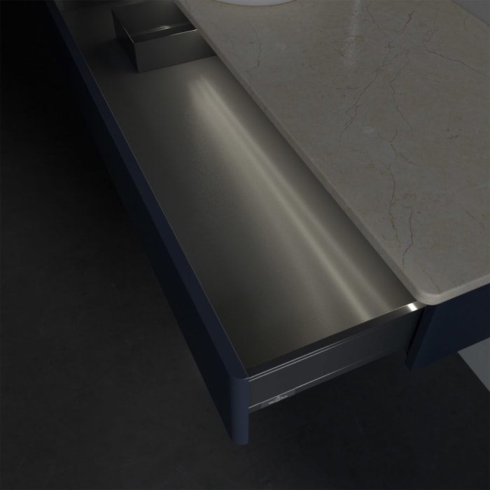 Villeroy & Boch Antao Waschbeckenunterschrank, 120 x 19 cm, 1 Auszug mit LED-Licht, Front ohne Struktur, mit Hahnloch, für Waschtisch links