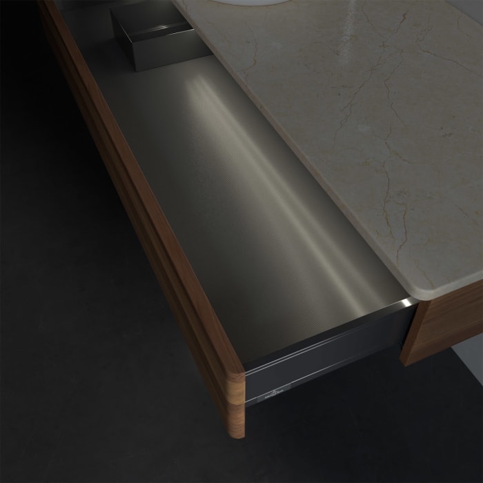 Villeroy & Boch Antao Waschbeckenunterschrank, 120 x 19 cm, 1 Auszug mit LED-Licht, Front ohne Struktur, mit Hahnloch, für Waschtisch links