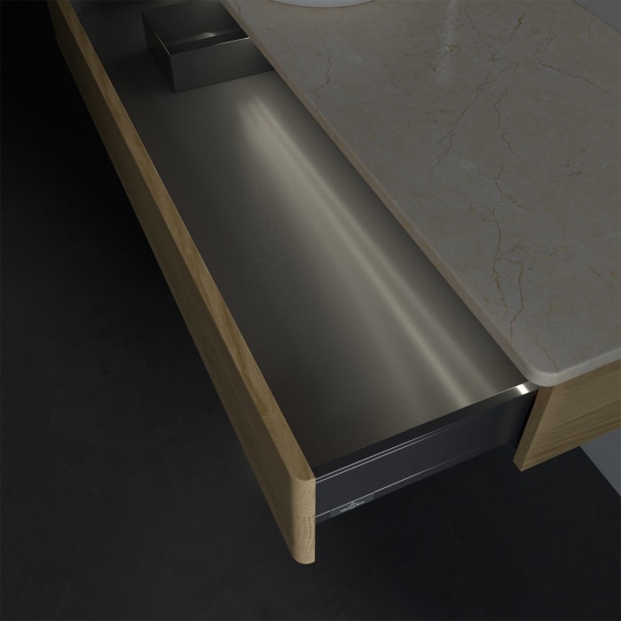 Villeroy & Boch Antao Waschbeckenunterschrank, 120 x 19 cm, 1 Auszug mit LED-Licht, Front ohne Struktur, mit Hahnloch, für Waschtisch links