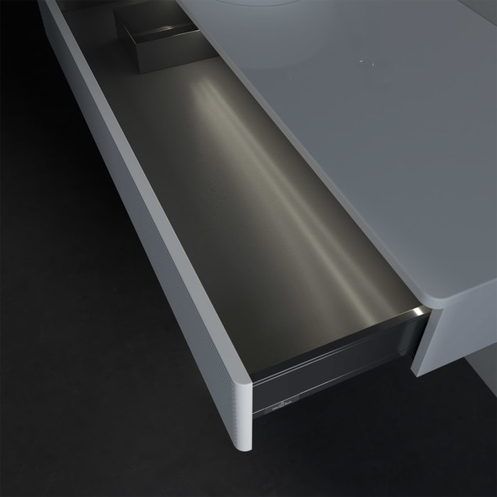 Villeroy & Boch Antao Waschbeckenunterschrank, 120 x 19 cm, 1 Auszug mit LED-Licht, Front mit Struktur, ohne Hahnloch, für Waschtisch links