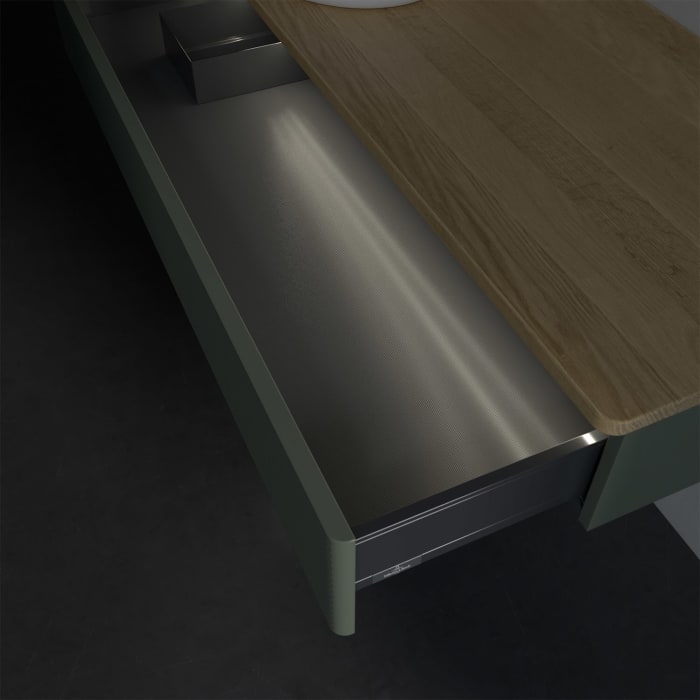 Villeroy & Boch Antao Waschbeckenunterschrank, 120 x 19 cm, 1 Auszug mit LED-Licht, Front mit Struktur, ohne Hahnloch, für Waschtisch links