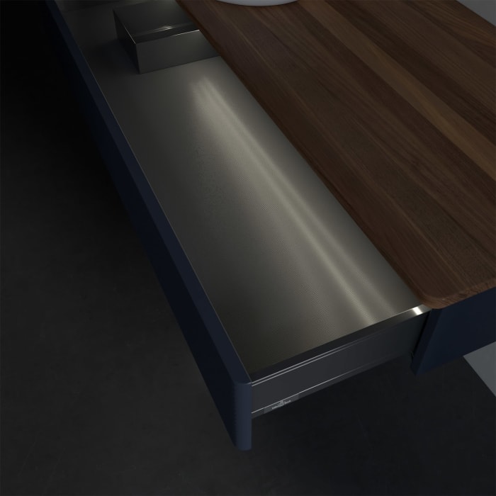 Villeroy & Boch Antao Waschbeckenunterschrank, 120 x 19 cm, 1 Auszug mit LED-Licht, Front mit Struktur, ohne Hahnloch, für Waschtisch links