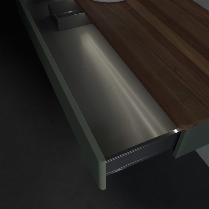 Villeroy & Boch Antao Waschbeckenunterschrank, 120 x 19 cm, 1 Auszug mit LED-Licht, Front mit Struktur, ohne Hahnloch, für Waschtisch links