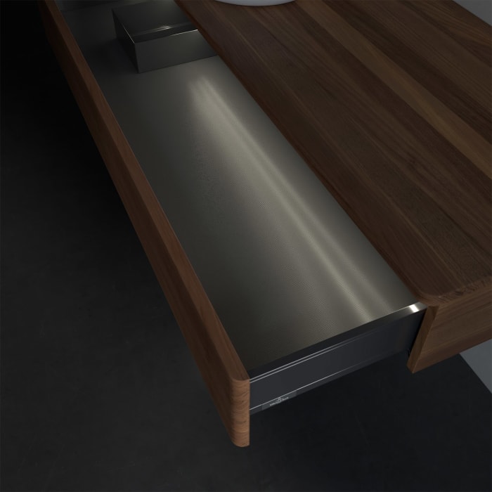 Villeroy & Boch Antao Waschbeckenunterschrank, 120 x 19 cm, 1 Auszug mit LED-Licht, Front mit Struktur, ohne Hahnloch, für Waschtisch links