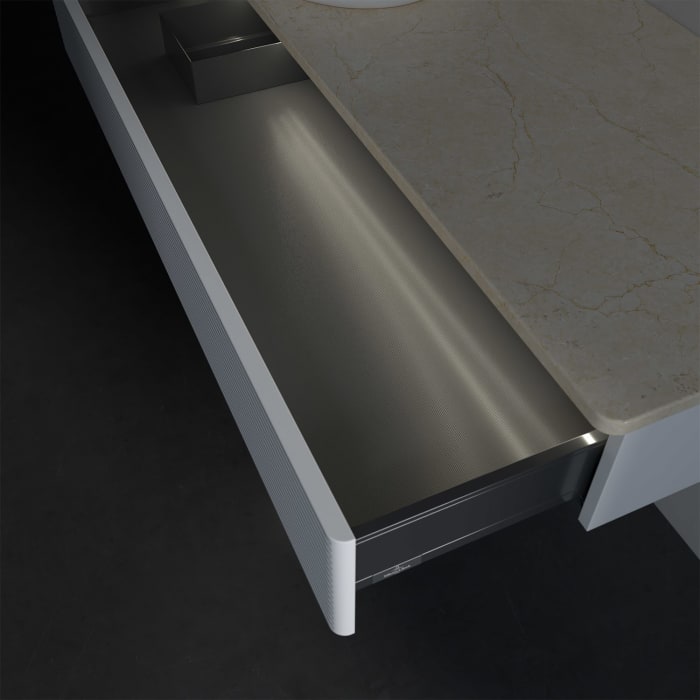 Villeroy & Boch Antao Waschbeckenunterschrank, 120 x 19 cm, 1 Auszug mit LED-Licht, Front mit Struktur, ohne Hahnloch, für Waschtisch links