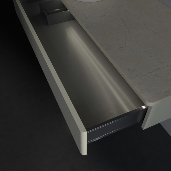 Villeroy & Boch Antao Waschbeckenunterschrank, 120 x 19 cm, 1 Auszug mit LED-Licht, Front mit Struktur, ohne Hahnloch, für Waschtisch links