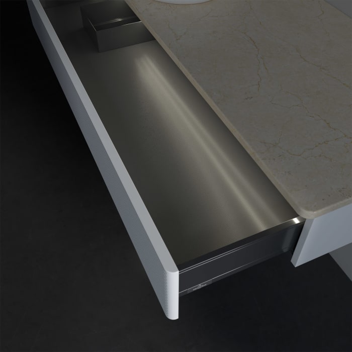 Villeroy & Boch Antao Waschbeckenunterschrank, 120 x 19 cm, 1 Auszug mit LED-Licht, Front mit Struktur, ohne Hahnloch, für Waschtisch links