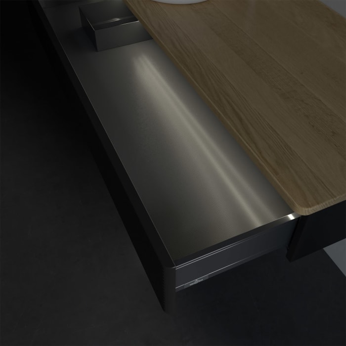 Villeroy & Boch Antao Waschbeckenunterschrank, 120 x 19 cm, 1 Auszug mit LED-Licht, Front mit Struktur, mit Hahnloch, für Waschtisch links