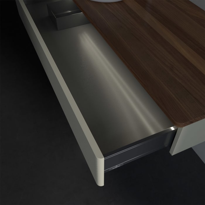 Villeroy & Boch Antao Waschbeckenunterschrank, 120 x 19 cm, 1 Auszug mit LED-Licht, Front mit Struktur, mit Hahnloch, für Waschtisch links