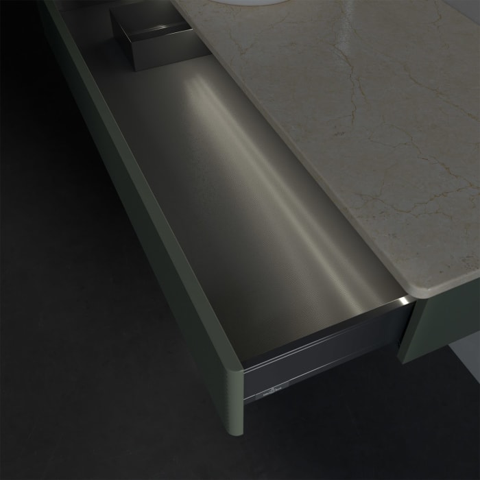 Villeroy & Boch Antao Waschbeckenunterschrank, 120 x 19 cm, 1 Auszug mit LED-Licht, Front mit Struktur, mit Hahnloch, für Waschtisch links