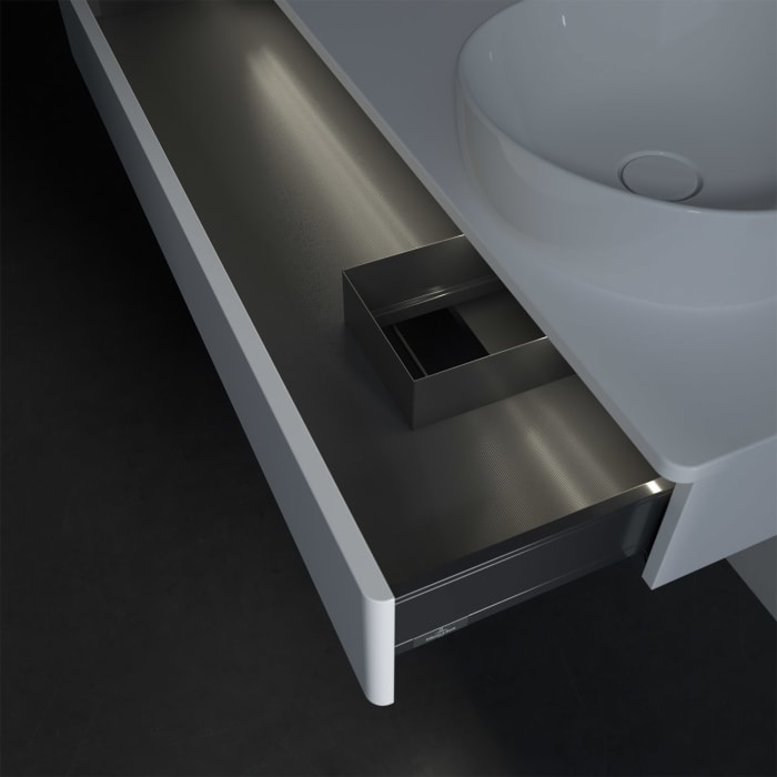 Villeroy & Boch Antao Waschbeckenunterschrank, 120 x 19 cm, 1 Auszug mit LED-Licht, Front ohne Struktur, ohne Hahnloch, für Waschtisch rechts