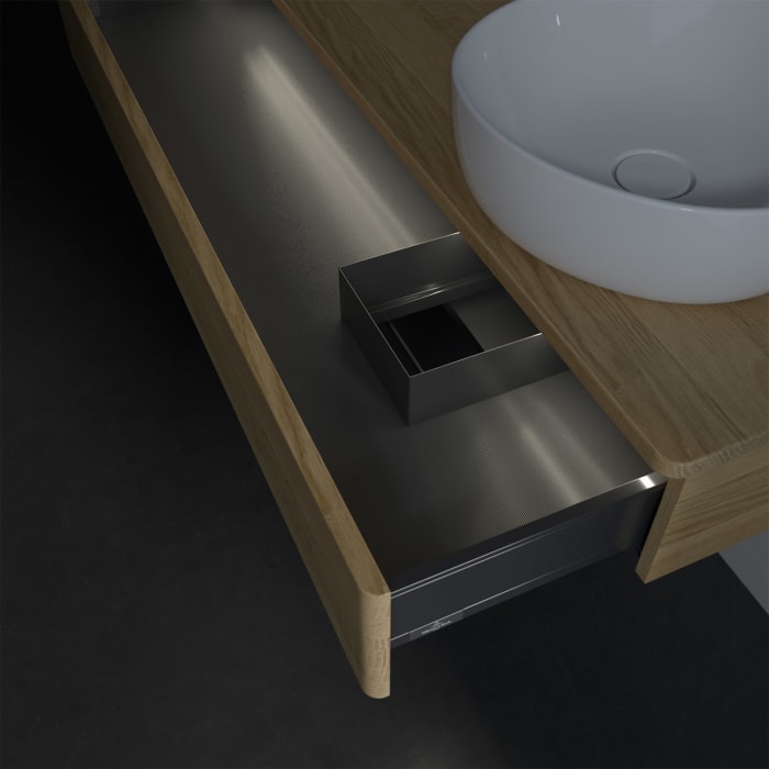 Villeroy & Boch Antao Waschbeckenunterschrank, 120 x 19 cm, 1 Auszug mit LED-Licht, Front ohne Struktur, ohne Hahnloch, für Waschtisch rechts