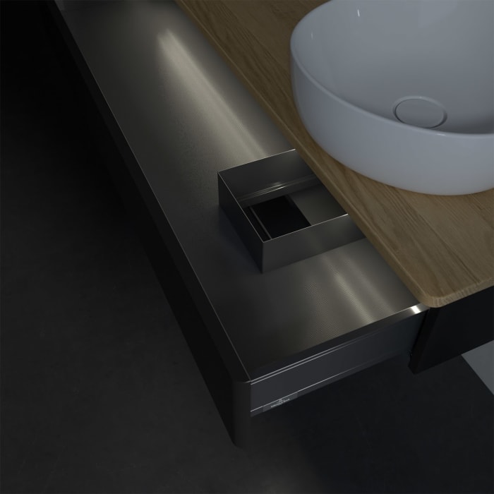 Villeroy & Boch Antao Waschbeckenunterschrank, 120 x 19 cm, 1 Auszug mit LED-Licht, Front ohne Struktur, ohne Hahnloch, für Waschtisch rechts