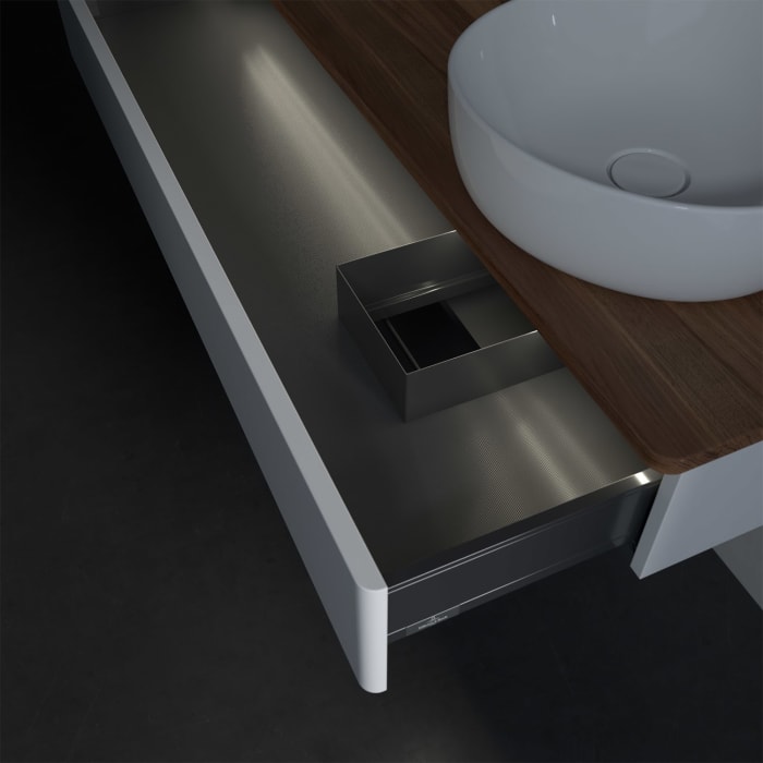 Villeroy & Boch Antao Waschbeckenunterschrank, 120 x 19 cm, 1 Auszug mit LED-Licht, Front ohne Struktur, ohne Hahnloch, für Waschtisch rechts