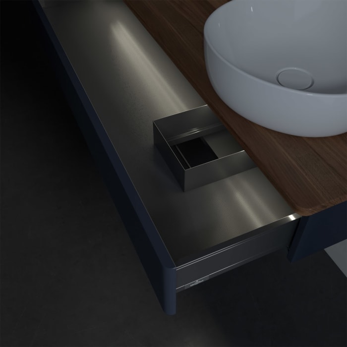 Villeroy & Boch Antao Waschbeckenunterschrank, 120 x 19 cm, 1 Auszug mit LED-Licht, Front ohne Struktur, ohne Hahnloch, für Waschtisch rechts