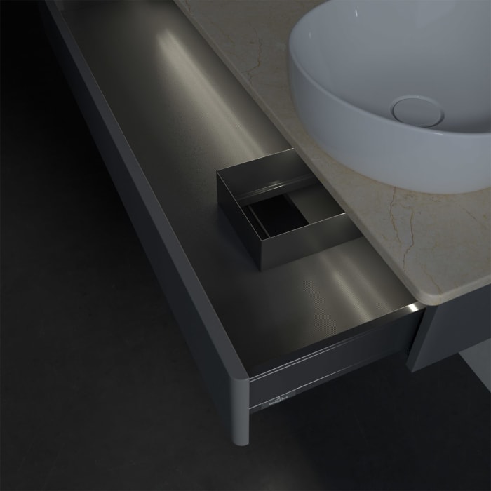 Villeroy & Boch Antao Waschbeckenunterschrank, 120 x 19 cm, 1 Auszug mit LED-Licht, Front ohne Struktur, ohne Hahnloch, für Waschtisch rechts