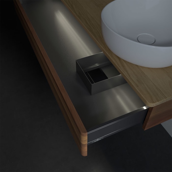 Villeroy & Boch Antao Waschbeckenunterschrank, 120 x 19 cm, 1 Auszug mit LED-Licht, Front ohne Struktur, mit Hahnloch, für Waschtisch rechts