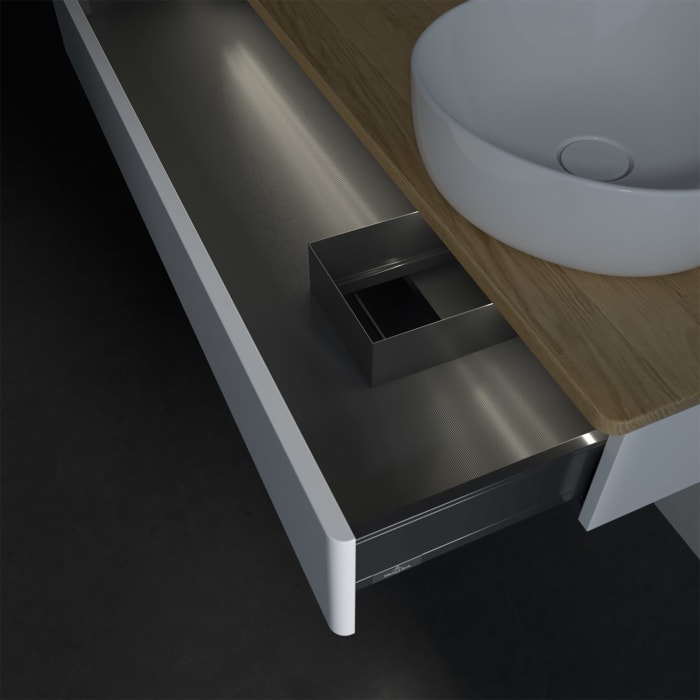 Villeroy & Boch Antao Waschbeckenunterschrank, 120 x 19 cm, 1 Auszug mit LED-Licht, Front ohne Struktur, mit Hahnloch, für Waschtisch rechts