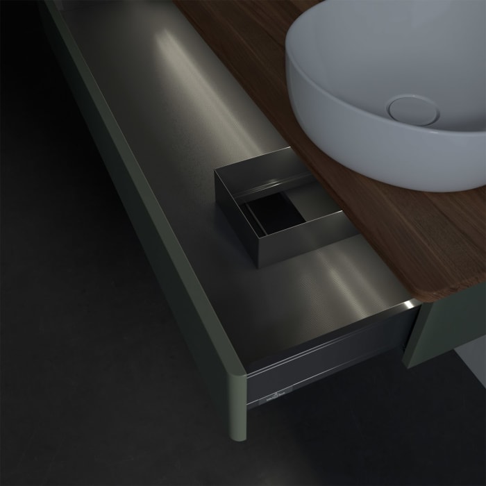 Villeroy & Boch Antao Waschbeckenunterschrank, 120 x 19 cm, 1 Auszug mit LED-Licht, Front ohne Struktur, mit Hahnloch, für Waschtisch rechts