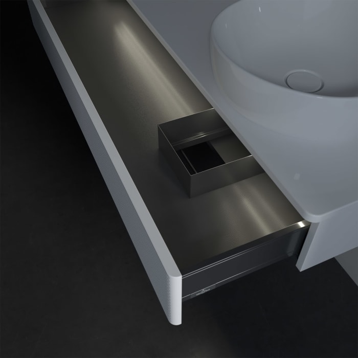Villeroy & Boch Antao Waschbeckenunterschrank, 120 x 19 cm, 1 Auszug mit LED-Licht, Front mit Struktur, ohne Hahnloch, für Waschtisch rechts