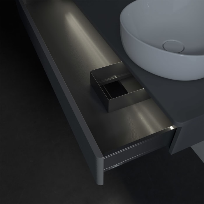 Villeroy & Boch Antao Waschbeckenunterschrank, 120 x 19 cm, 1 Auszug mit LED-Licht, Front mit Struktur, ohne Hahnloch, für Waschtisch rechts
