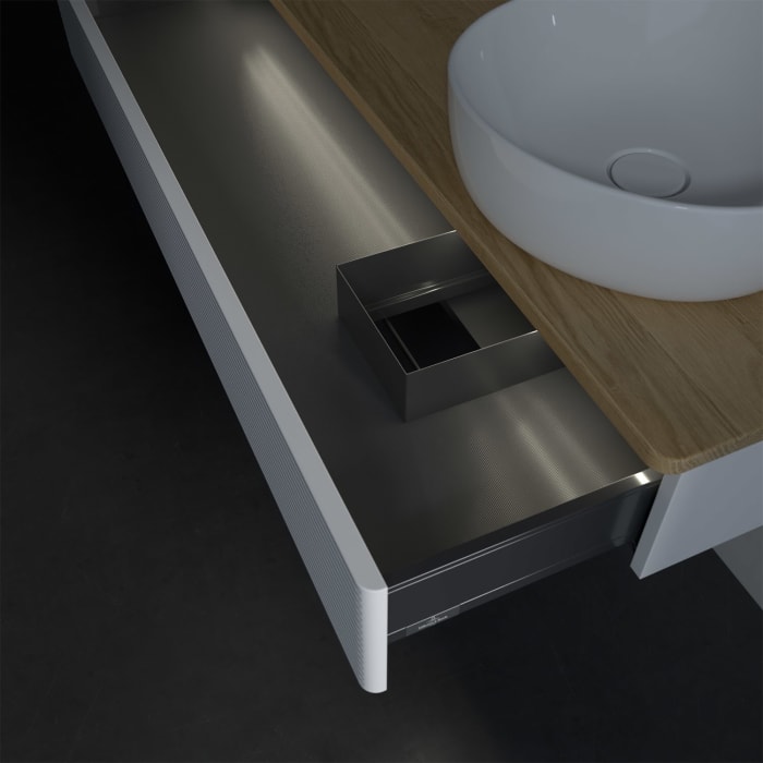 Villeroy & Boch Antao Waschbeckenunterschrank, 120 x 19 cm, 1 Auszug mit LED-Licht, Front mit Struktur, ohne Hahnloch, für Waschtisch rechts