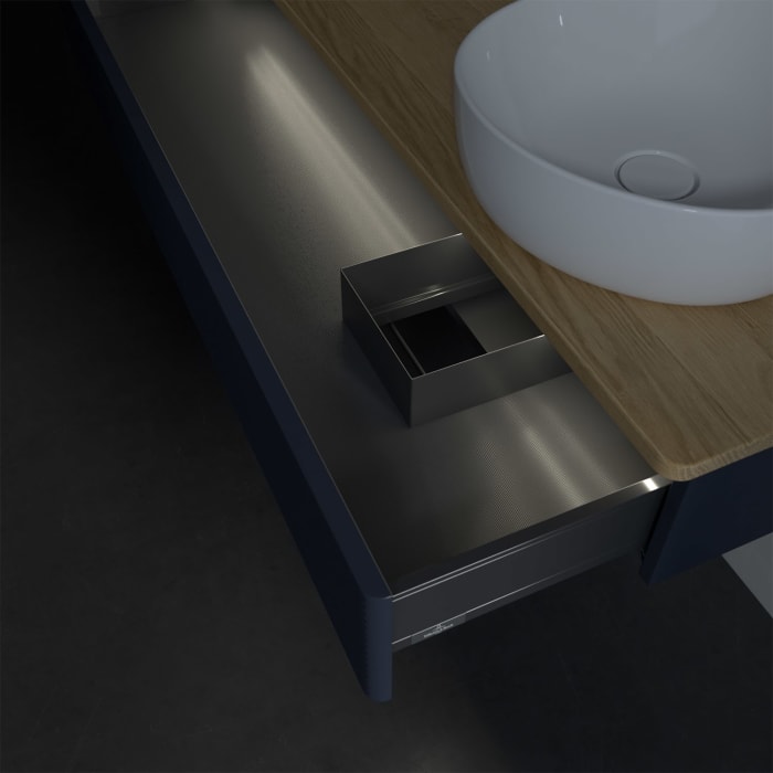 Villeroy & Boch Antao Waschbeckenunterschrank, 120 x 19 cm, 1 Auszug mit LED-Licht, Front mit Struktur, ohne Hahnloch, für Waschtisch rechts