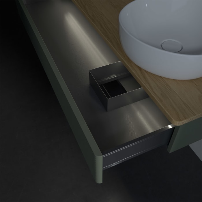 Villeroy & Boch Antao Waschbeckenunterschrank, 120 x 19 cm, 1 Auszug mit LED-Licht, Front mit Struktur, ohne Hahnloch, für Waschtisch rechts