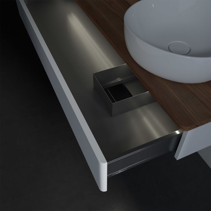 Villeroy & Boch Antao Waschbeckenunterschrank, 120 x 19 cm, 1 Auszug mit LED-Licht, Front mit Struktur, ohne Hahnloch, für Waschtisch rechts