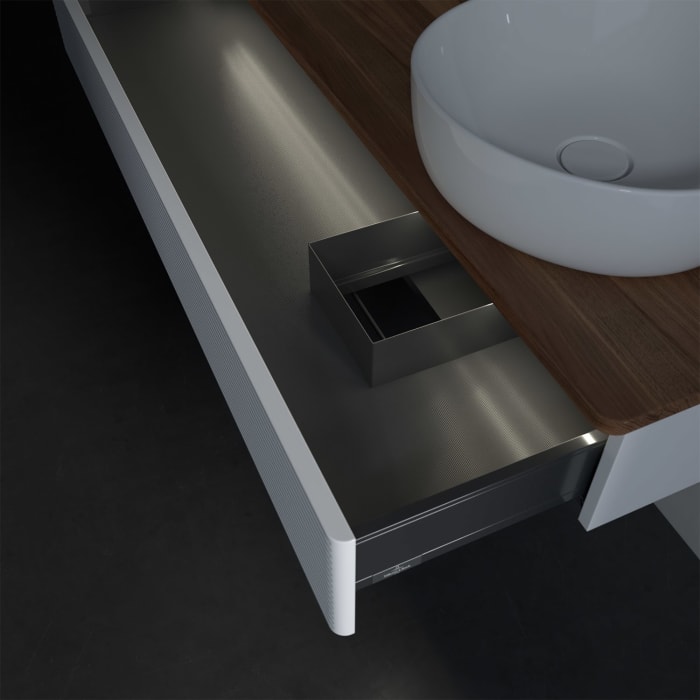 Villeroy & Boch Antao Waschbeckenunterschrank, 120 x 19 cm, 1 Auszug mit LED-Licht, Front mit Struktur, ohne Hahnloch, für Waschtisch rechts