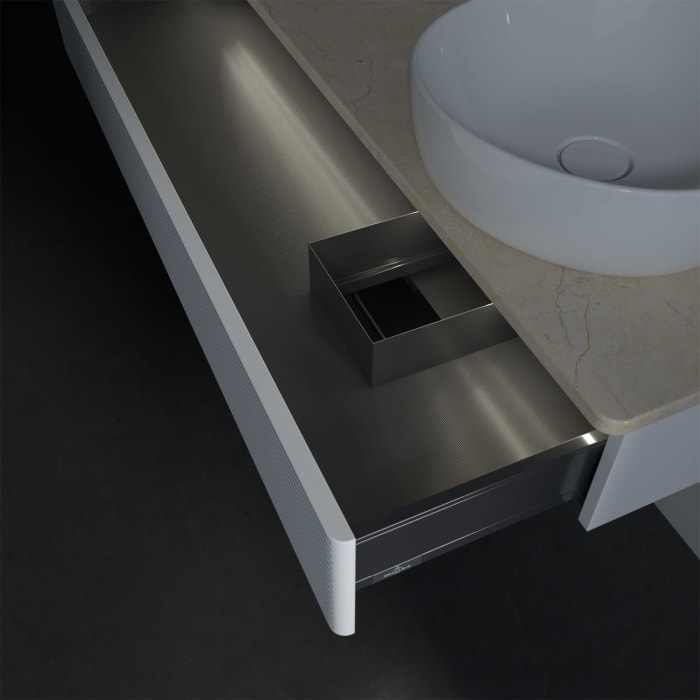 Villeroy & Boch Antao Waschbeckenunterschrank, 120 x 19 cm, 1 Auszug mit LED-Licht, Front mit Struktur, ohne Hahnloch, für Waschtisch rechts