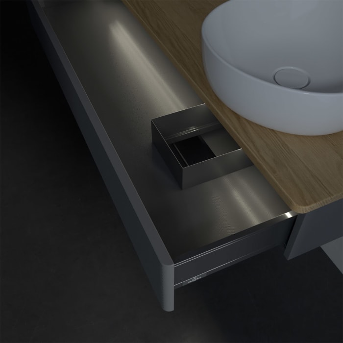 Villeroy & Boch Antao Waschbeckenunterschrank, 120 x 19 cm, 1 Auszug mit LED-Licht, Front mit Struktur, mit Hahnloch, für Waschtisch rechts