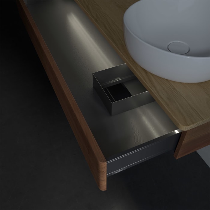 Villeroy & Boch Antao Waschbeckenunterschrank, 120 x 19 cm, 1 Auszug mit LED-Licht, Front mit Struktur, mit Hahnloch, für Waschtisch rechts