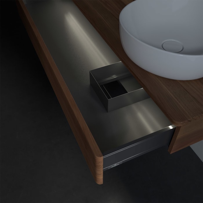 Villeroy & Boch Antao Waschbeckenunterschrank, 120 x 19 cm, 1 Auszug mit LED-Licht, Front mit Struktur, mit Hahnloch, für Waschtisch rechts