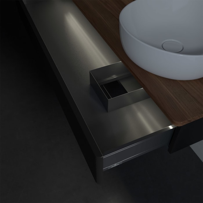 Villeroy & Boch Antao Waschbeckenunterschrank, 120 x 19 cm, 1 Auszug mit LED-Licht, Front mit Struktur, mit Hahnloch, für Waschtisch rechts