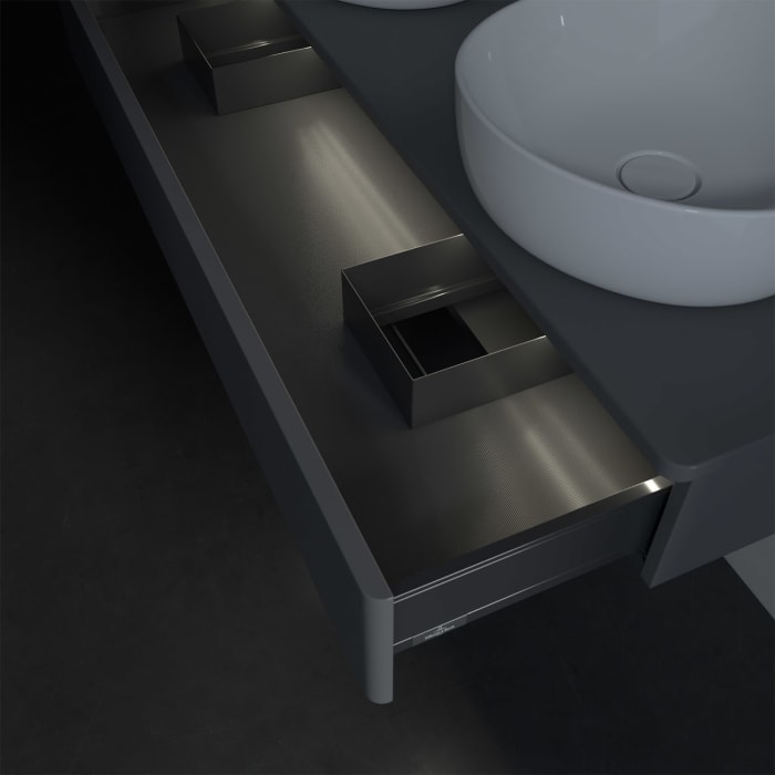 Villeroy & Boch Antao Waschbeckenunterschrank, 120 x 19 cm, 1 Auszug mit LED-Licht, Front ohne Struktur, ohne Hahnloch, für Waschtisch links und recht