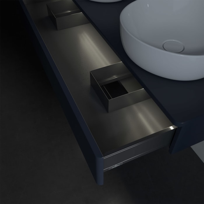 Villeroy & Boch Antao Waschbeckenunterschrank, 120 x 19 cm, 1 Auszug mit LED-Licht, Front ohne Struktur, ohne Hahnloch, für Waschtisch links und recht