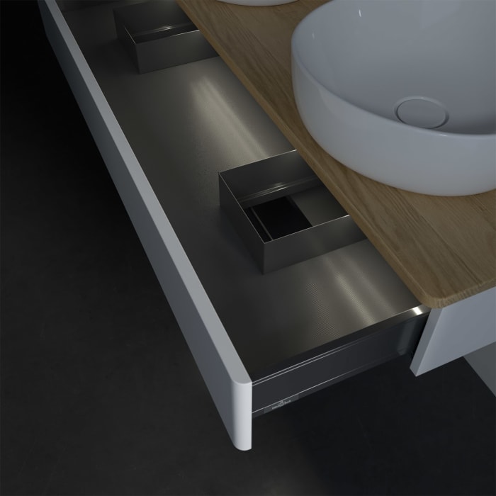 Villeroy & Boch Antao Waschbeckenunterschrank, 120 x 19 cm, 1 Auszug mit LED-Licht, Front ohne Struktur, ohne Hahnloch, für Waschtisch links und recht