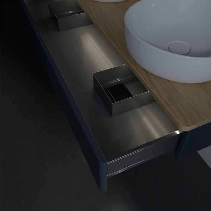 Villeroy & Boch Antao Waschbeckenunterschrank, 120 x 19 cm, 1 Auszug mit LED-Licht, Front ohne Struktur, ohne Hahnloch, für Waschtisch links und recht